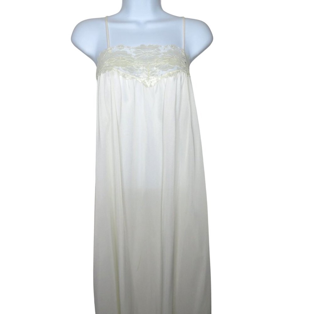 Cachet Sears Vintage White Lace Trim Nylon Slip Nightgown Womens M Made In USA